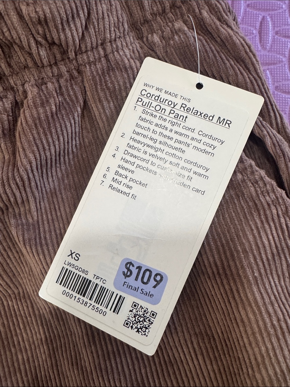 lululemon athletica Corduroy Relaxed Pull-On Pant - Mauve